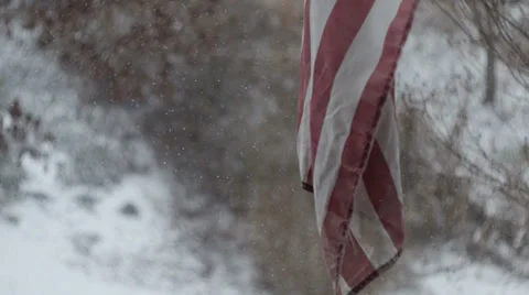 Snow Fall with Flag in Foreground 스톡 동영상 34481068