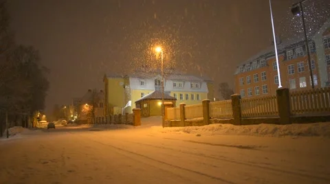 Snow Fall At Night In Tromso at Night Stock Footage 61203595