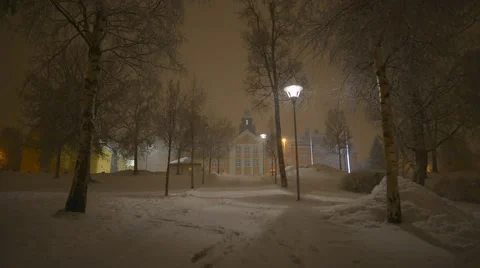 Snow Fall At Night in Tromso With Some Trails on Snow Stock Footage 61203080