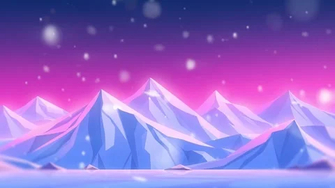 Snow Fall Over Mountain Peaks with Colorful Sky Animation Unit Stock Footage 305229375
