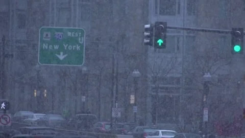 Snow Fall traffic lights Slow Motion Stock Footage 74023147