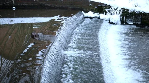Snow Fall Waterfall Slow Motion Tilt up Stock Footage 90287184