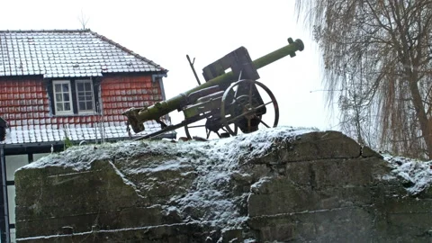 Snow fall on World War One battlefields : Hooge Crater Museum, Ypres, Belgium Stock Footage 102169245