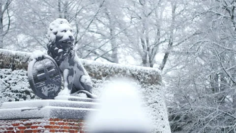 Snow fall on World War One battlefields : Menin Gate, Ypres, Belgium Stock Footage 102191744