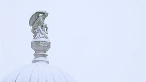 Snow fall on World War One battlefields : Tyne Cot Cemetery, Ypres, Belgium Stock Footage 102208243