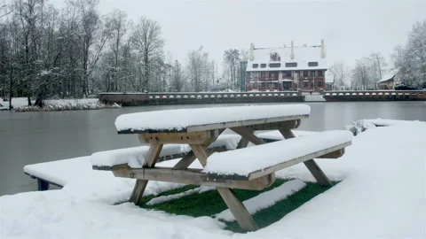 Snow fall on WWI battlefields : Passchendaele 1917 Museum and gardens Stock Footage 102220706