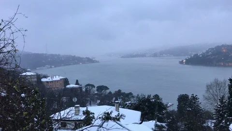 Snow falling and Bosphorus Bridge View 스톡 동영상 106876813