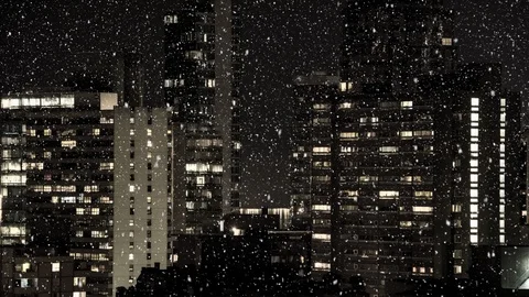 Snow falling and cityscape Video stock 119383959