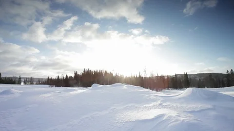 Snow falling and sunset Stock Footage 126302318