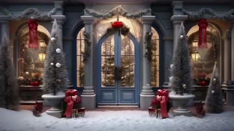 Snow falling in the background of a Christmas decorated store. A short vide.. Stock Footage 255894193
