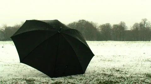 Snow falling on a black umbrella 2 Stock Footage 595704