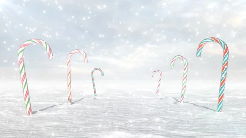 Snow Falling on Candy Cane Winter Wonderland Christmas Holiday Scene Vidéo 166548032
