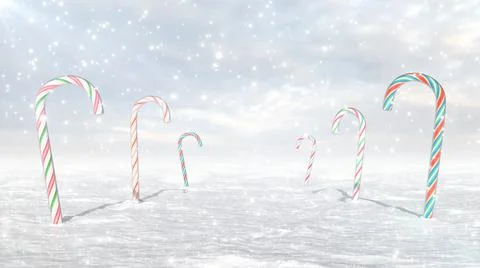 Snow Falling on Candy Cane Winter Wonderland Christmas Holiday Scene Stock Illustration