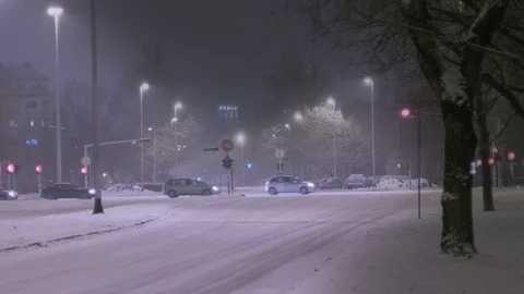 Snow falling in the city Stock Footage 87127792