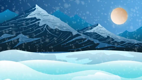 Snow falling on cute village in forest. Winter Snow covered animated Stock Footage 259725974