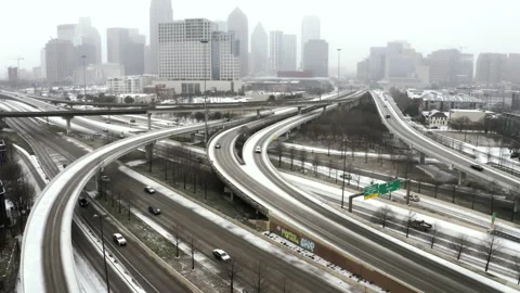 Snow Falling on Dallas Texas During Winter Storm Uri Drone Aerial Clip2 Stock Footage 149285572