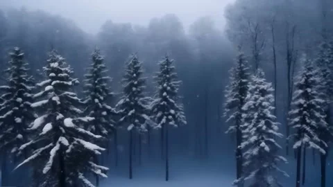 Snow falling in a dark pine forest at dusk. A short video of beautiful whit.. Vídeos de archivo 255890318