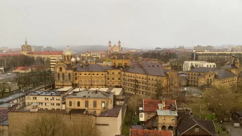 Snow falling in the end of April in Vilnius city center, Lithuania Stock Footage 153075346