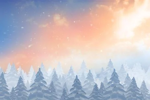 Snow falling on fir tree forest Stockillustratie