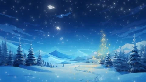 Snow falling on a forest at sunset 3D animation 4K  Merry Christmas and New Video stock 258643593