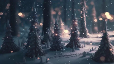 Snow falling forest in winter Christmas trees background loop animation Stock Footage 230494422