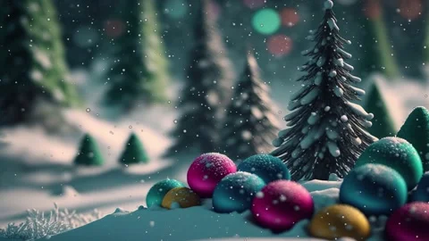 Snow falling forest in winter Christmas trees background loop animation Stock Footage 230494424