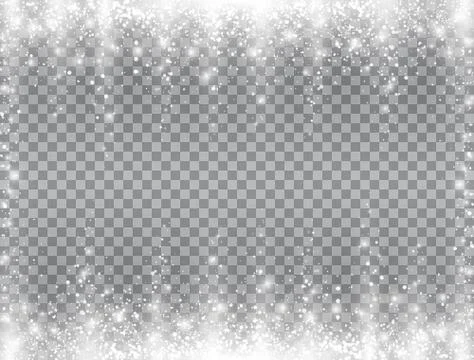 Snow falling frame. Bright magic Christmas design on transparent background.  Stock Illustration