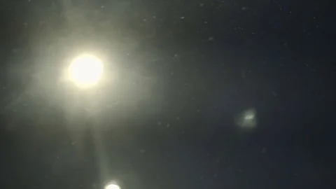 Snow Falling in Front of Lampposts - Close Up Stock Footage 83469284