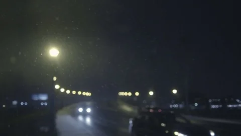 Snow Falling in Front of Lampposts Stock Footage 83469224