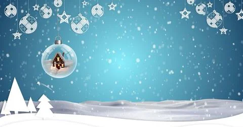 Snow falling gently over serene winter landscape Ilustração Stock