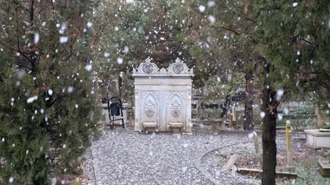 Snow falling in a graveyard 스톡 동영상 241704615