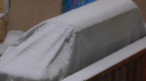 Snow Falling on Grill Stock Footage 36149991