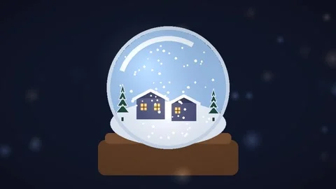 Snow Falling Inside Glass Snow Globe with Winter Village 2D Animation Video stock 347809115