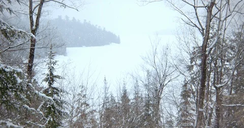 Snow Falling on Lake Stock Footage 123677273