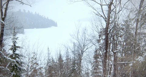 Snow Falling on Lake Pan Left Stock Footage 123677315