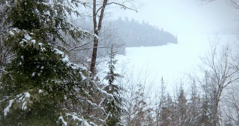 Snow Falling on Lake Pan Right Stock Footage 123677374