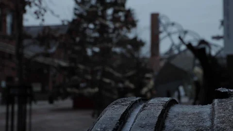 Snow Falling on Object Outside Stock Footage 112950464