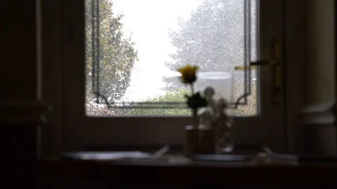 Snow falling outside restaurant in Britain, UK, 4k, UHD Stock-Footage 86470867