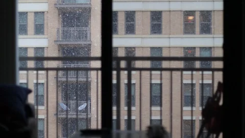 Snow falling outside of window. Stock Footage 89047250