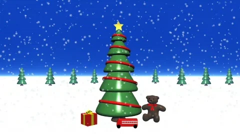 Snow falling over a Christmas tree (loop) Stock Footage 545295