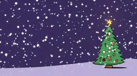 Snow falling over a Christmas tree - looping animation Stock Footage 545298