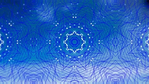 Snow falling over kaleidoscopic patterns against blue background Video stock 161473474