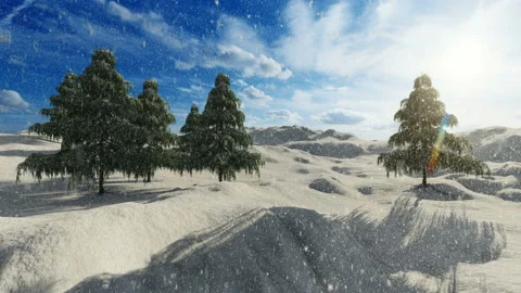 Snow falling over pine tree and mountain Stock Footage 146599960