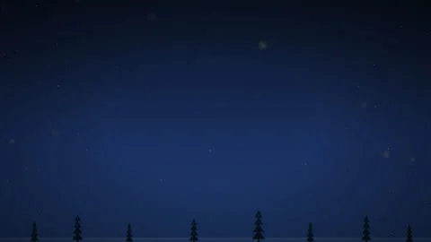 Snow Falling Over Pine Trees in Blue Winter Night Sky Stock Footage 328356356