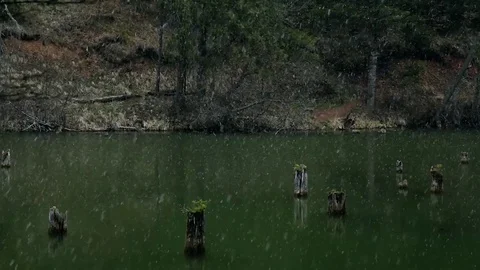 Snow falling over the surface of a lake Stock Footage 77017336