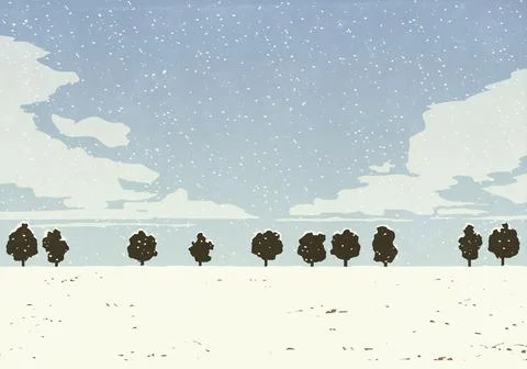 Snow falling over trees in winter park Ilustração Stock