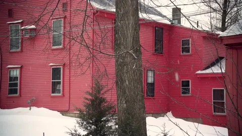 Snow Falling On Red Barn #2 Video stock 147943767