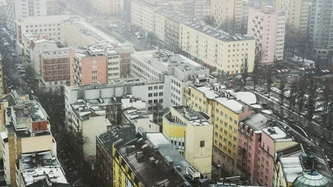 Snow Falling in the Residential Area of a Big City Stock Footage 79296674