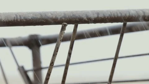 Snow falling on rusty hay feeder Video stock 198937877