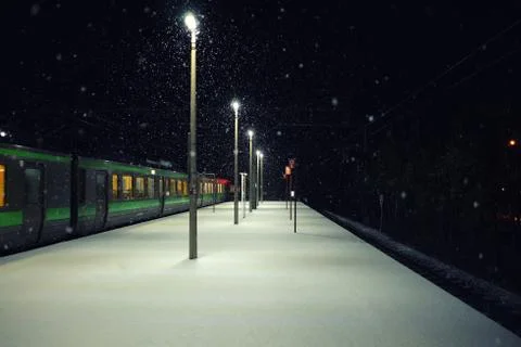 Snow Falling on the Train Station. Foto stock